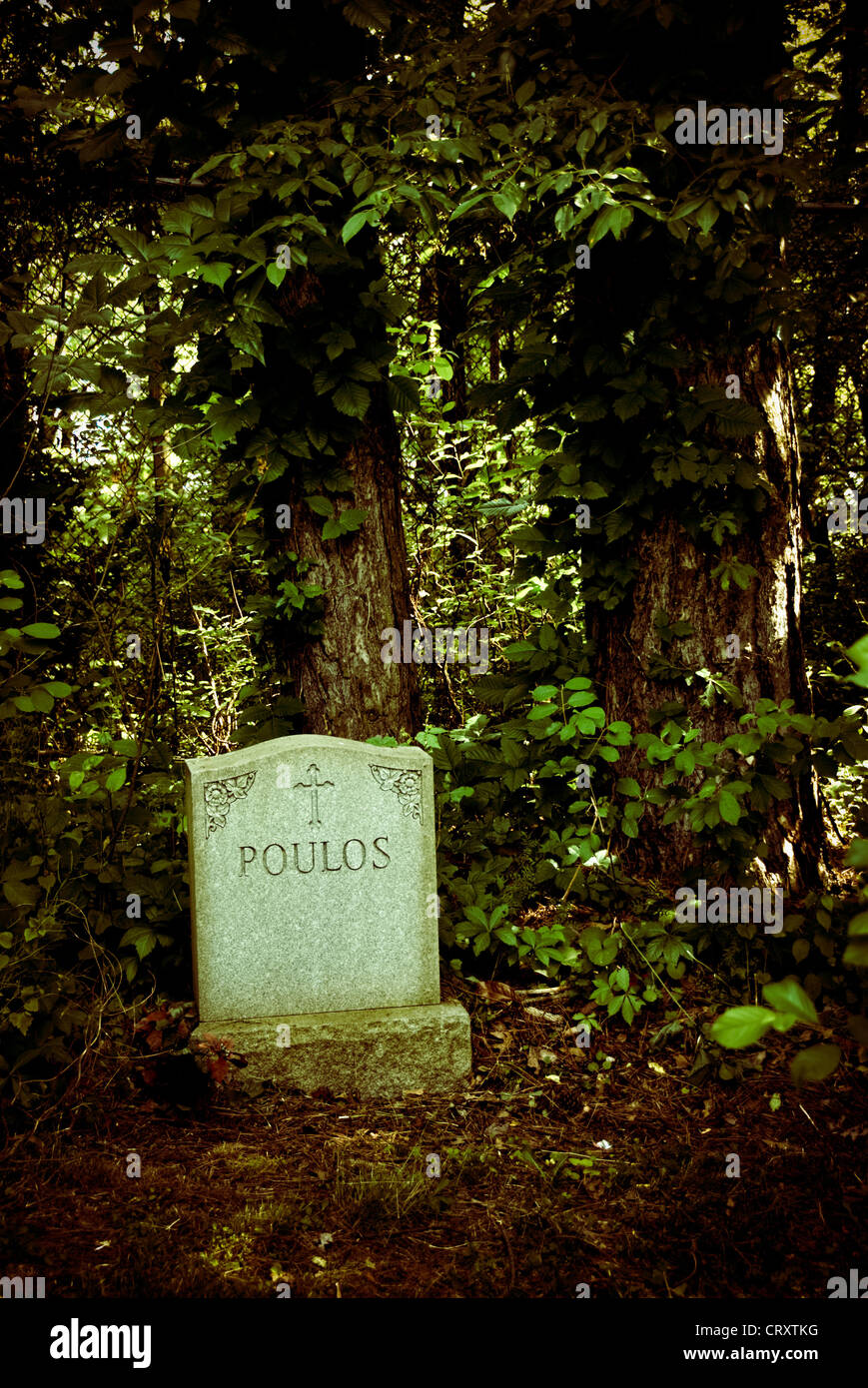 An old tombstone in the Holy Trinity Cemetery in the North Hills of Pittsburgh Stock Photo