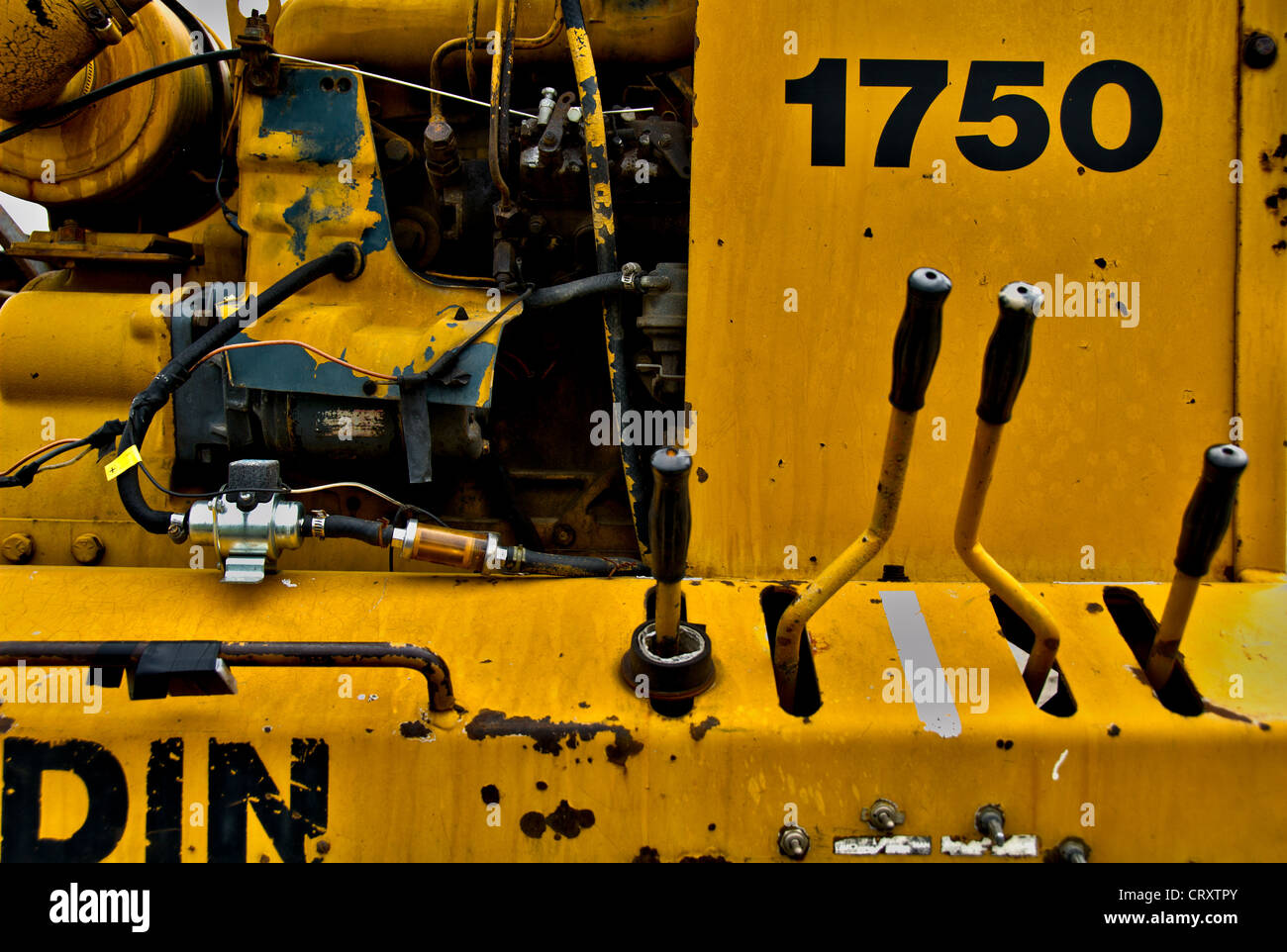 A closeup of the control mechanisms on some heavy machinery. Stock Photo