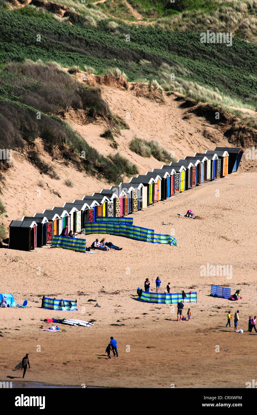 Beach huts at Saunton Sands, North Devon, UK May 2012 Stock Photo