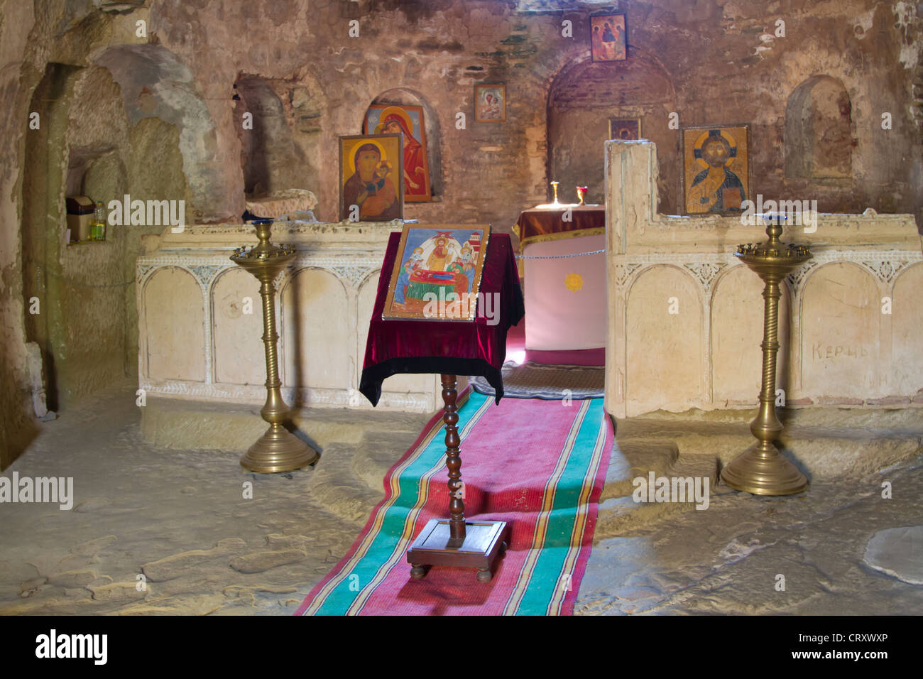 Chapel in the ancient David Gareja cave monastery (The Republic of Georgia, Caucasus). Stock Photo