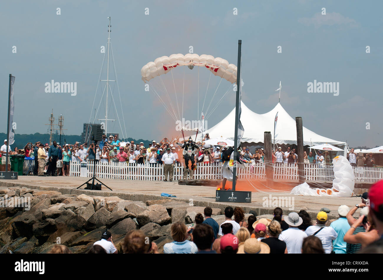 Red Bull skydiver Americas cup 2012 Newport Stock Photo