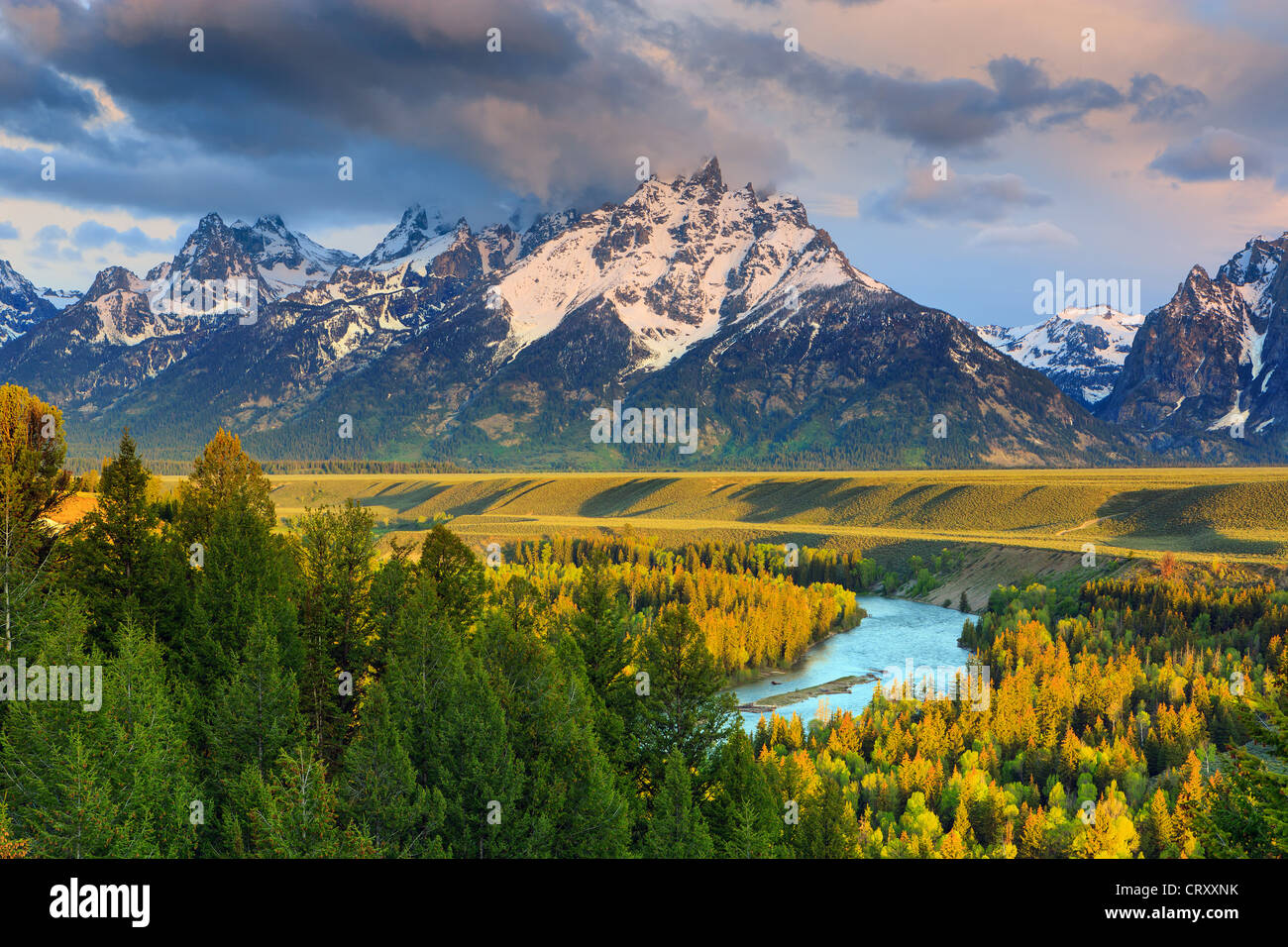 Sunrise at the Snake River Overlook at Grand Teton National Park in Wyoming, USA Stock Photo