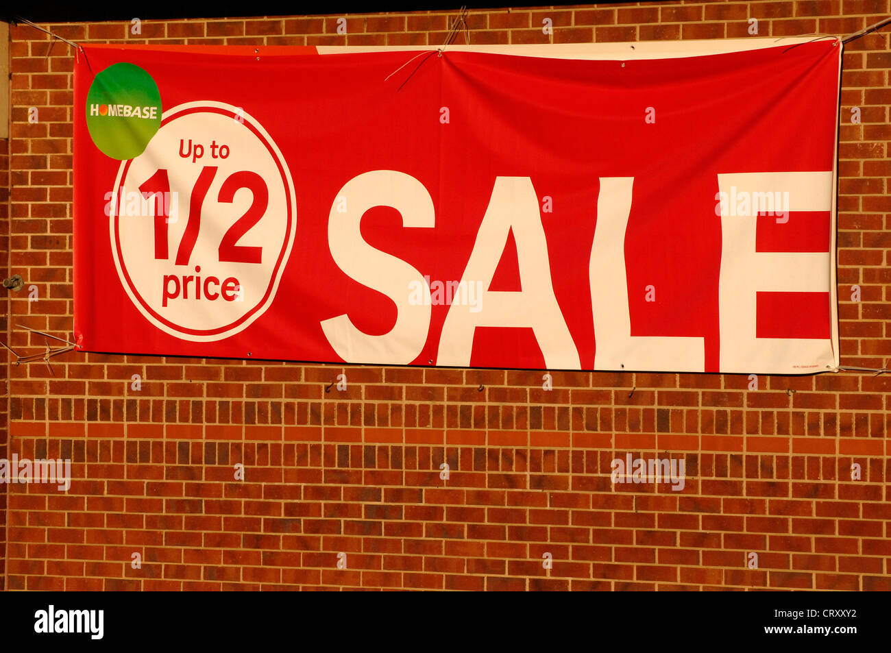 Homebase half price sale sign Stock Photo