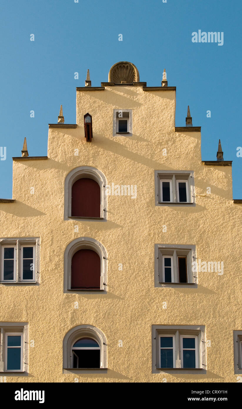 Crow-stepped Gable of House on Herrngasse in Rothenburg ob der Tauber, Bavaria, Germany Stock Photo