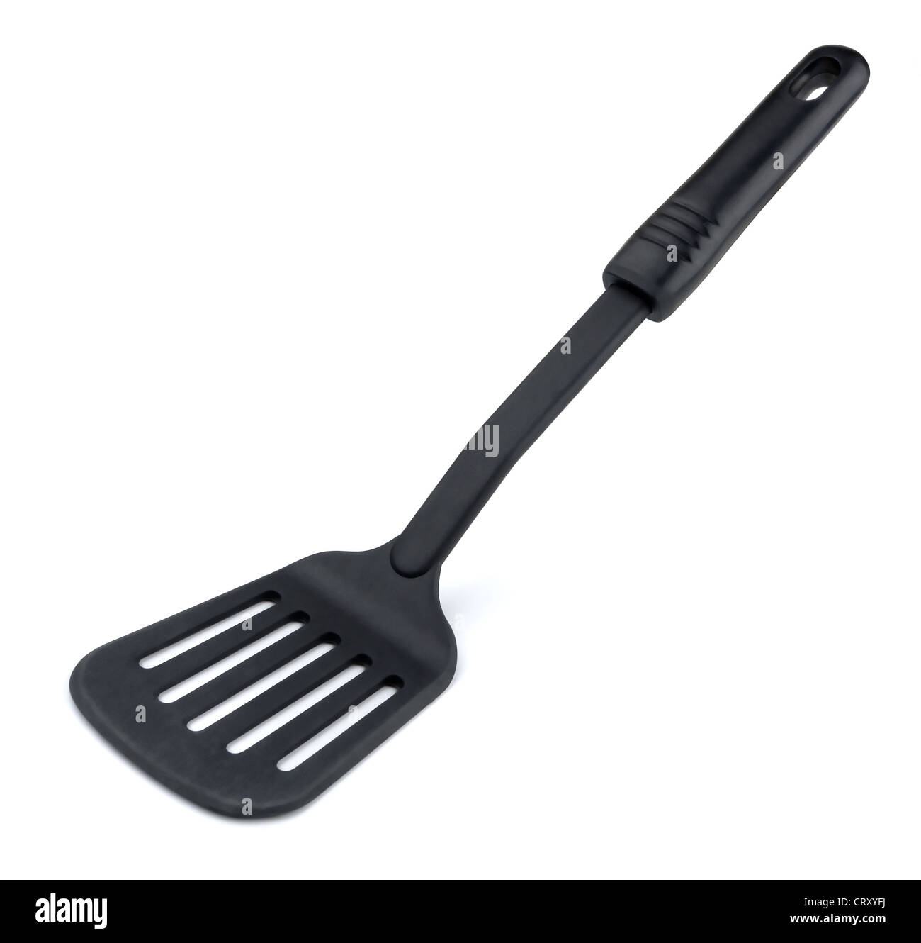 Black plastic kitchen spatula isolated on white Stock Photo