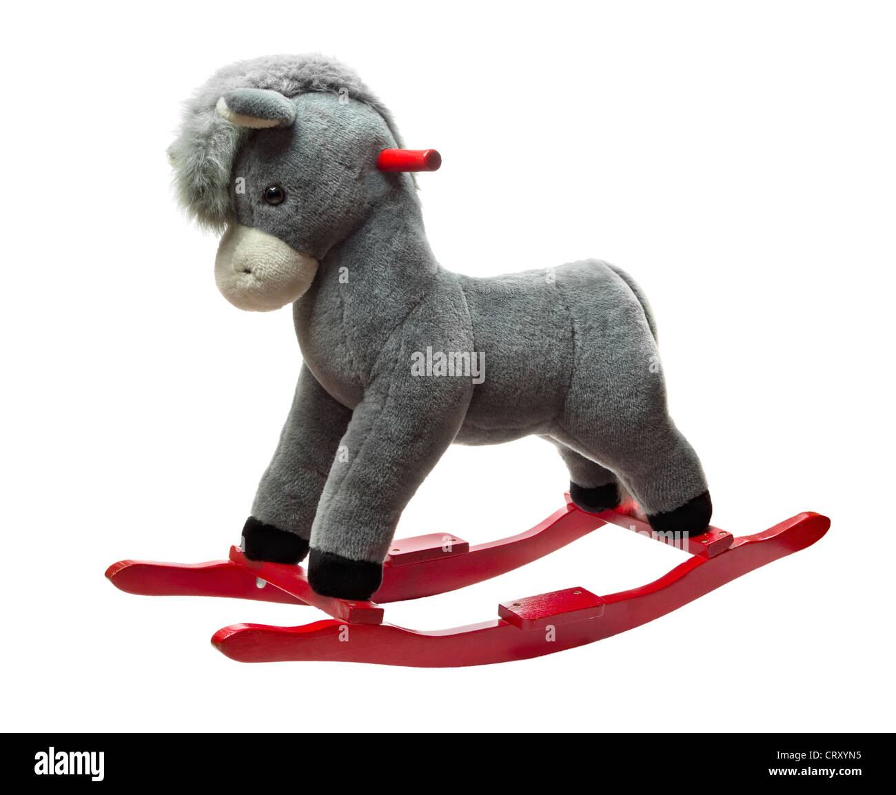 Plush rocking toy donkey isolated on white Stock Photo