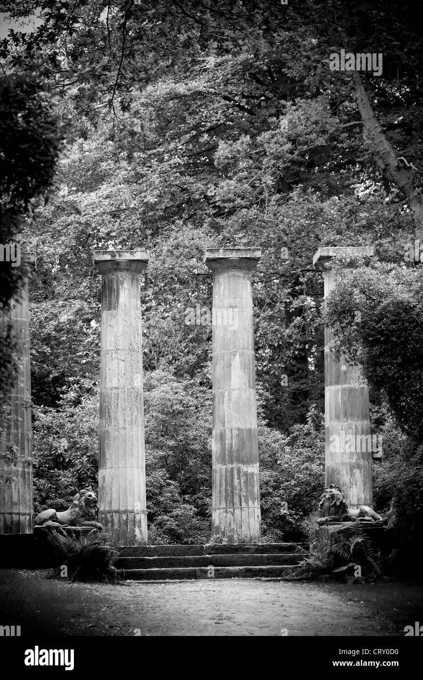 Doric columns, Harlow Carr Gardens, Harrogate. Stock Photo