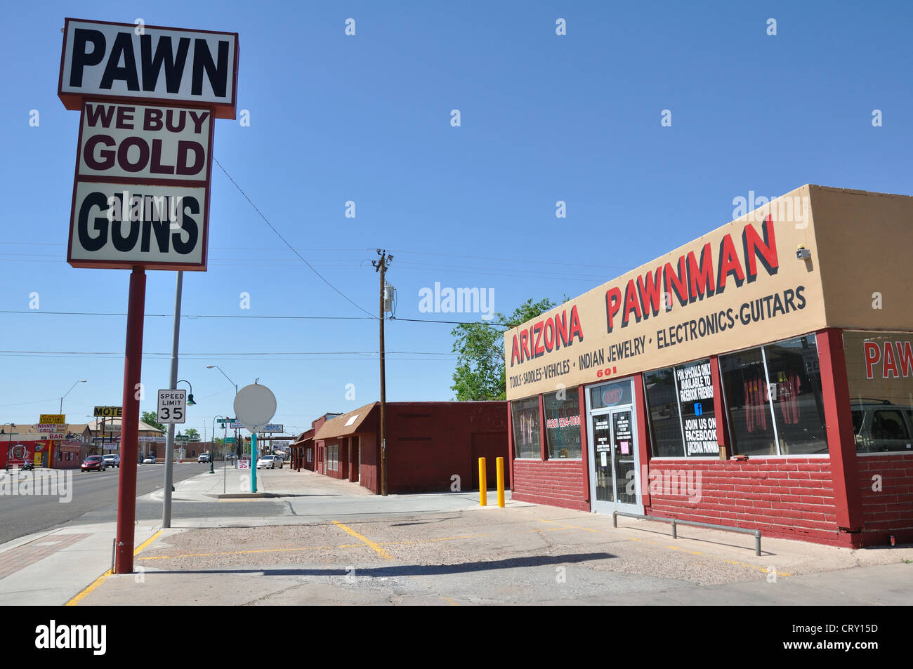 Pawn shop sign in rural town in Arizona, USA Stock Photo