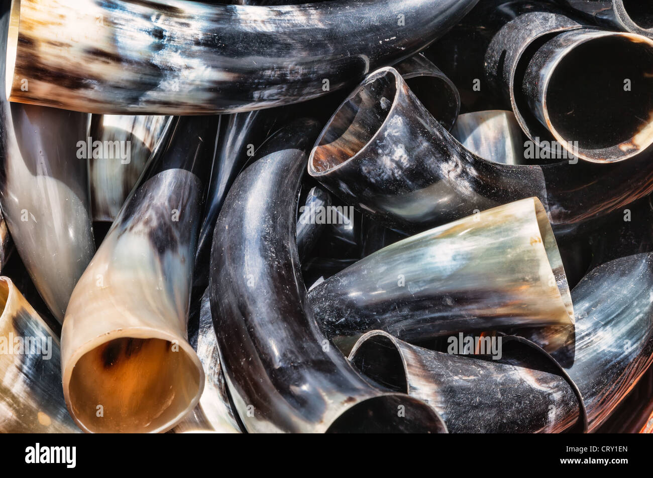 Beer horn made of cow horn Stock Photo Alamy