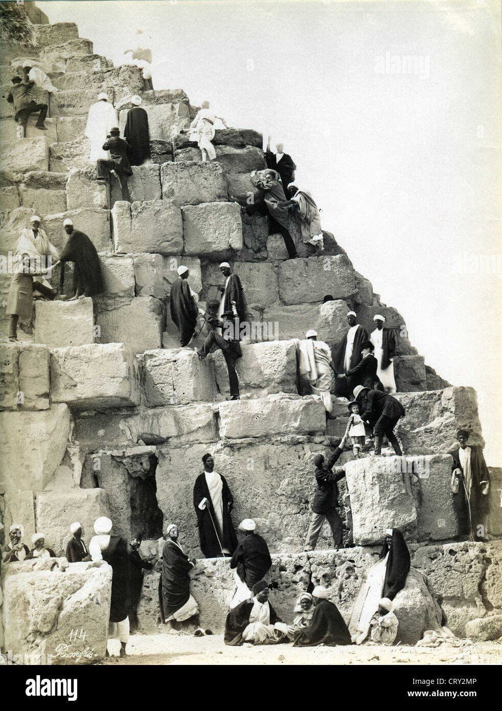 Climbing the Great Pyramid, ca 1880, by Felix Bonfils Stock Photo