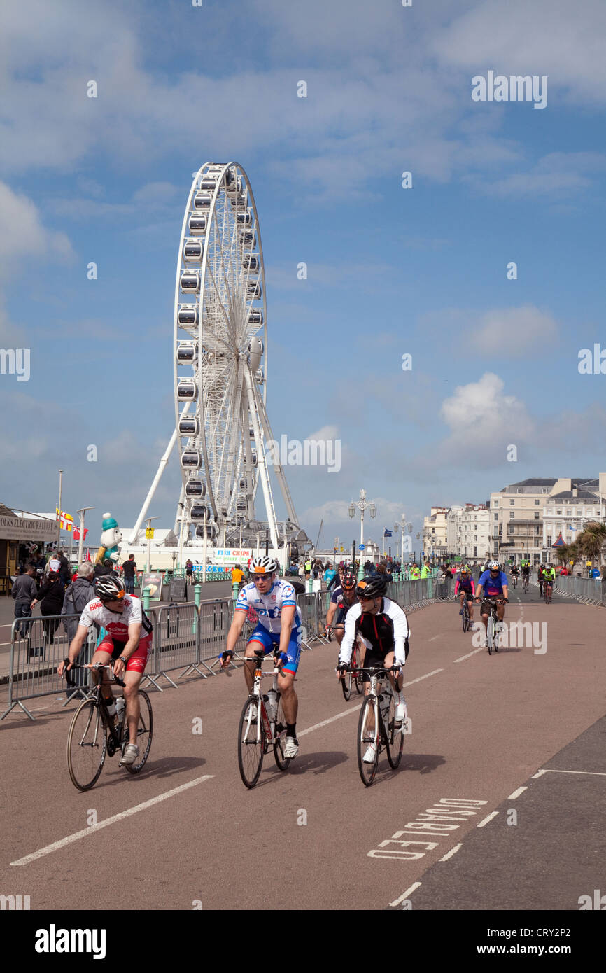 The finish of the London to Brighton Charity Cycle ride for the BHF at Brighton, Sussex UK Stock Photo