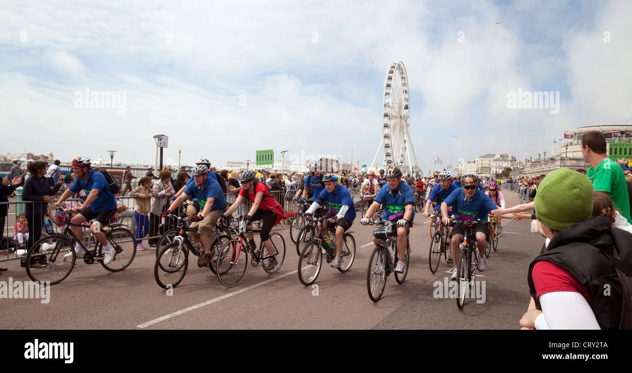 The finish of the London to Brighton Charity Cycle ride for the BHF at Brighton, Sussex UK Stock Photo