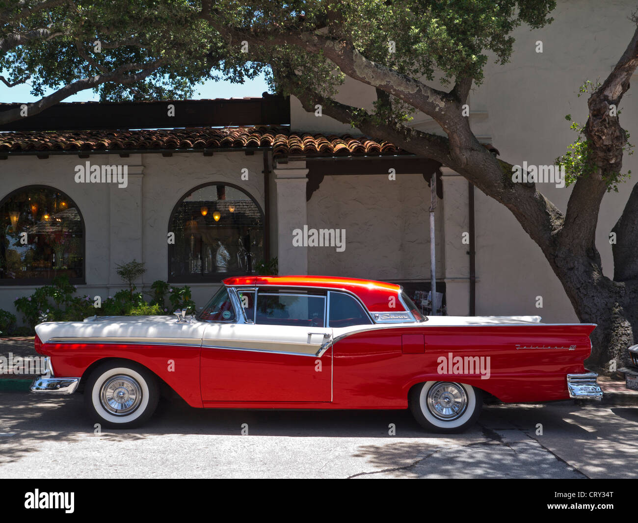 1950's Ford Fairlane Skyliner American classic motor car parked at Carmel California USA Stock Photo