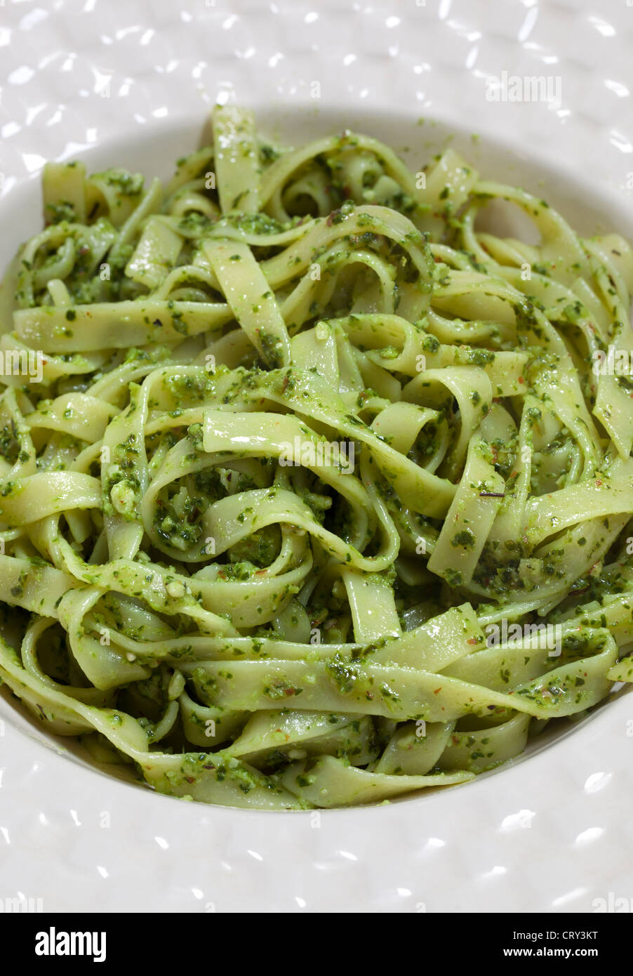 Tagliatelle with Kale and Almond Pesto Pasta Dish Stock Photo