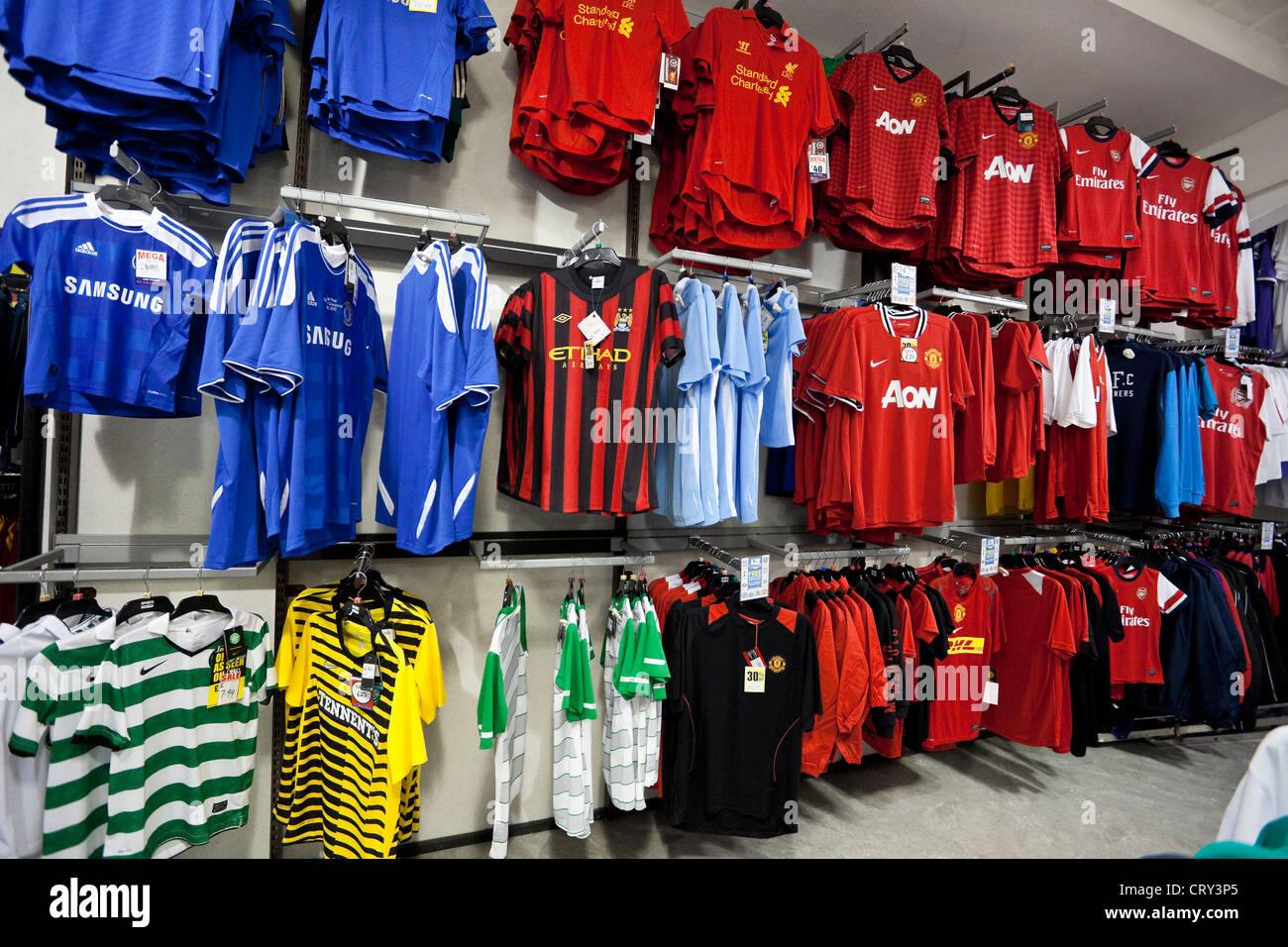 Sportswear hanging in a sports store, London, England, UK Stock Photo -  Alamy