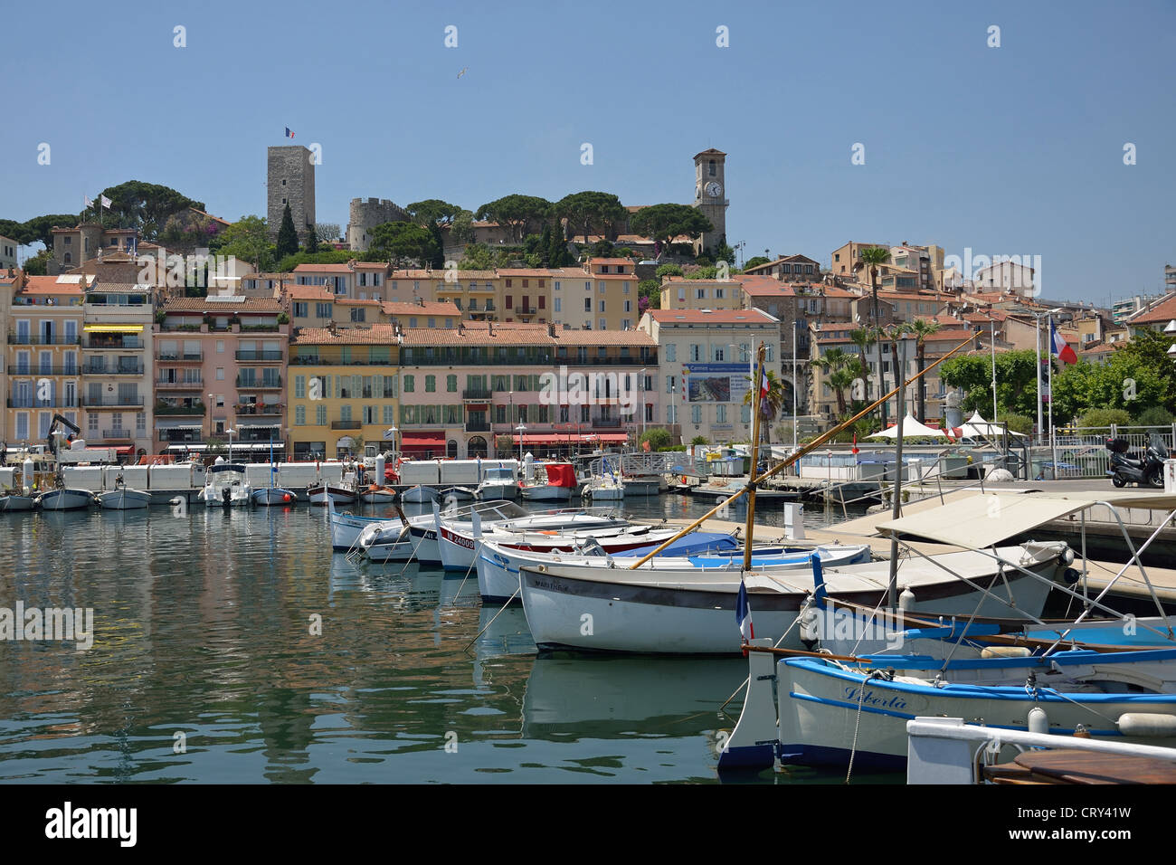 Traditional fishing boats in Old Harbour, Cannes, Côte d'Azur, Alpes-Maritimes, Provence-Alpes-Côte d'Azur, France Stock Photo