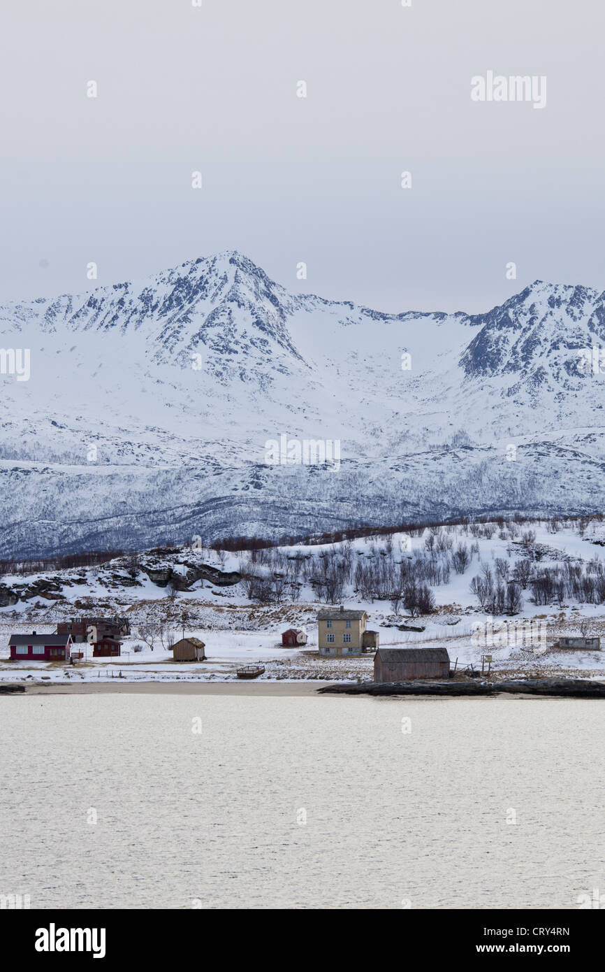 Hamlet on Kvaloya Island near Sommeroy in Arctic Circle Northern Norway Stock Photo