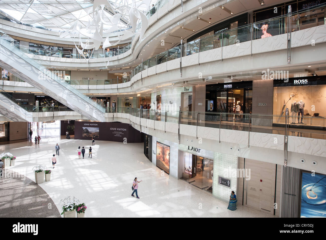 Upmarket shopping mall with luxury brand name shops, in Shanghai, China Stock Photo