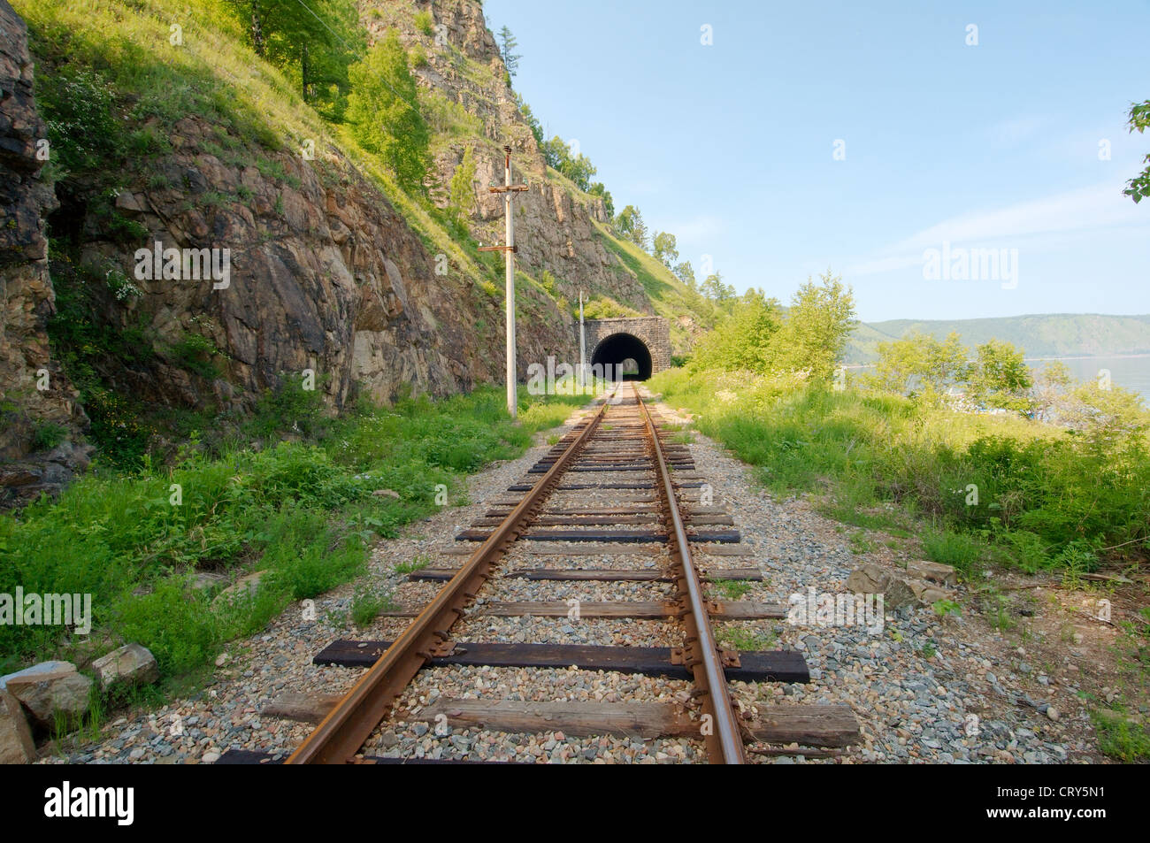 Circum-Baikal Railway, Lake Baikal, Irkutsk region, Siberia, Russian Federation Stock Photo