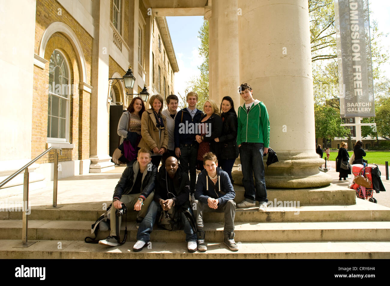 Students outside the Saatchi Gallery, London UK Stock Photo