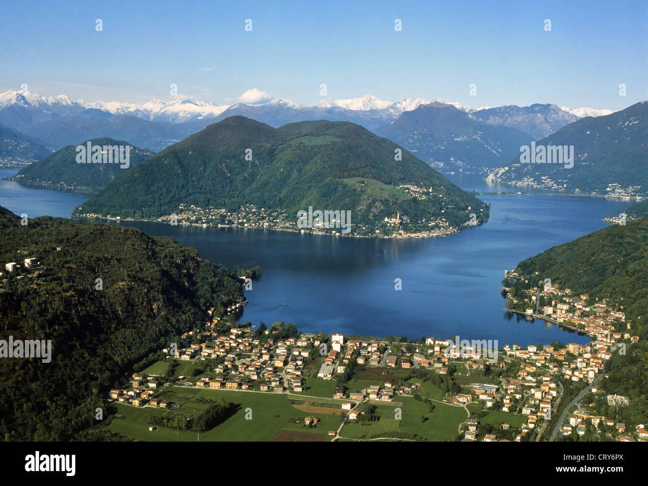 Europe Switzerland Canton of Ticino  Lugano Lake view Stock Photo