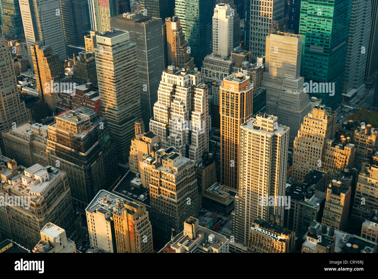 New York City Manhattan skyline aerial view with street and skyscrapers ...