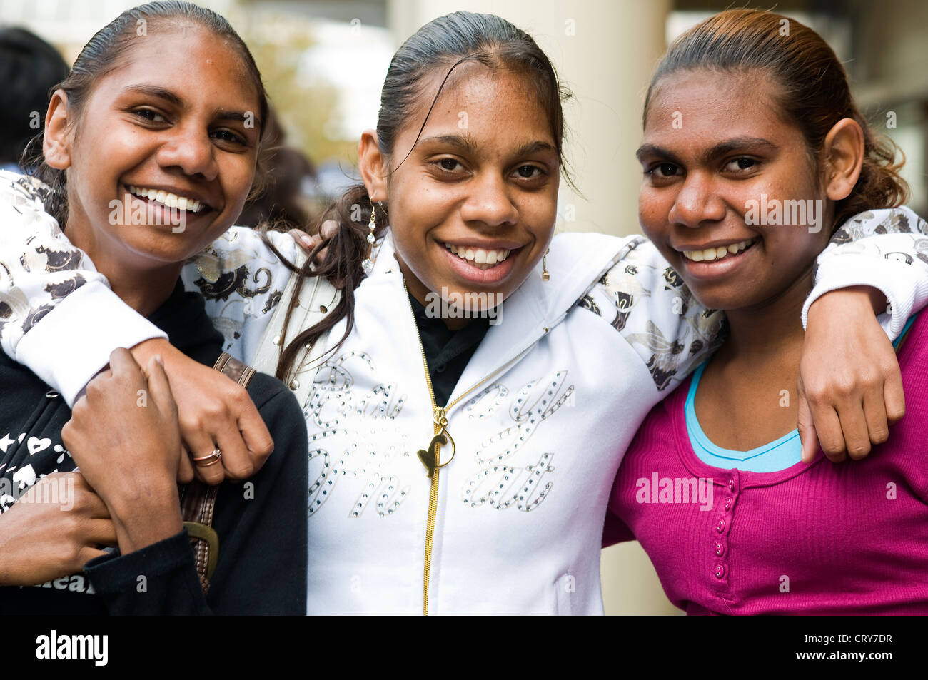aboriginal girls murray street mall perth western australia Stock Photo