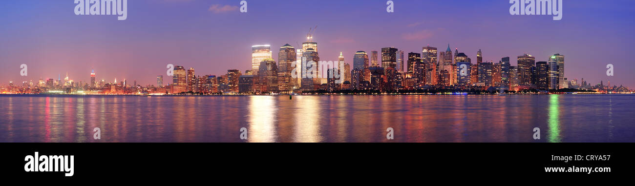 New York City Manhattan downtown skyline at dusk with skyscrapers ...