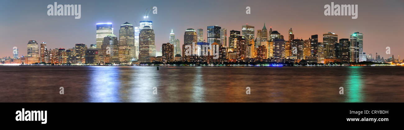 New York City Manhattan downtown skyline at dusk with skyscrapers ...