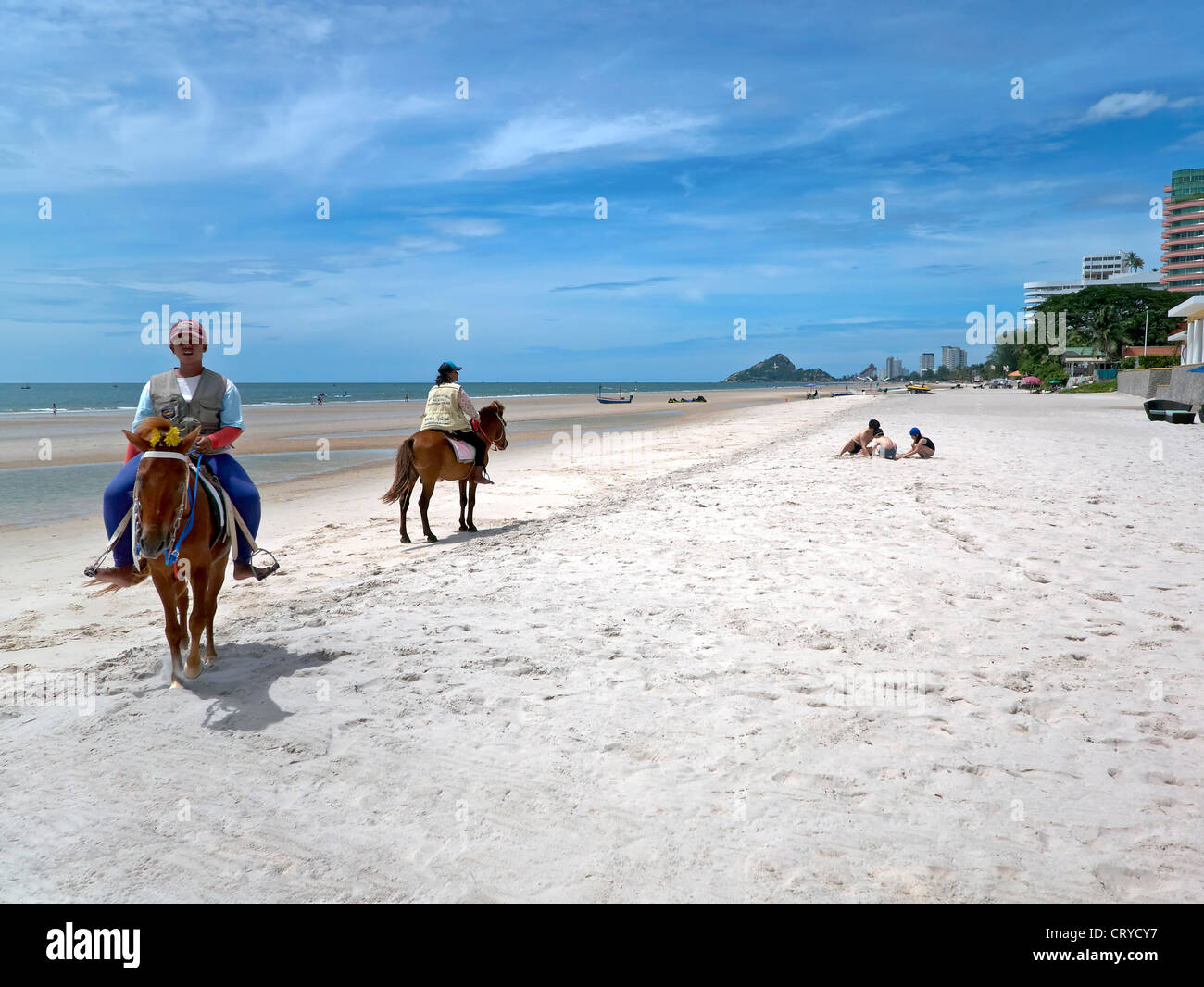 Horses on beach. Tourist horse riding attraction at Hua Hin Beach ...
