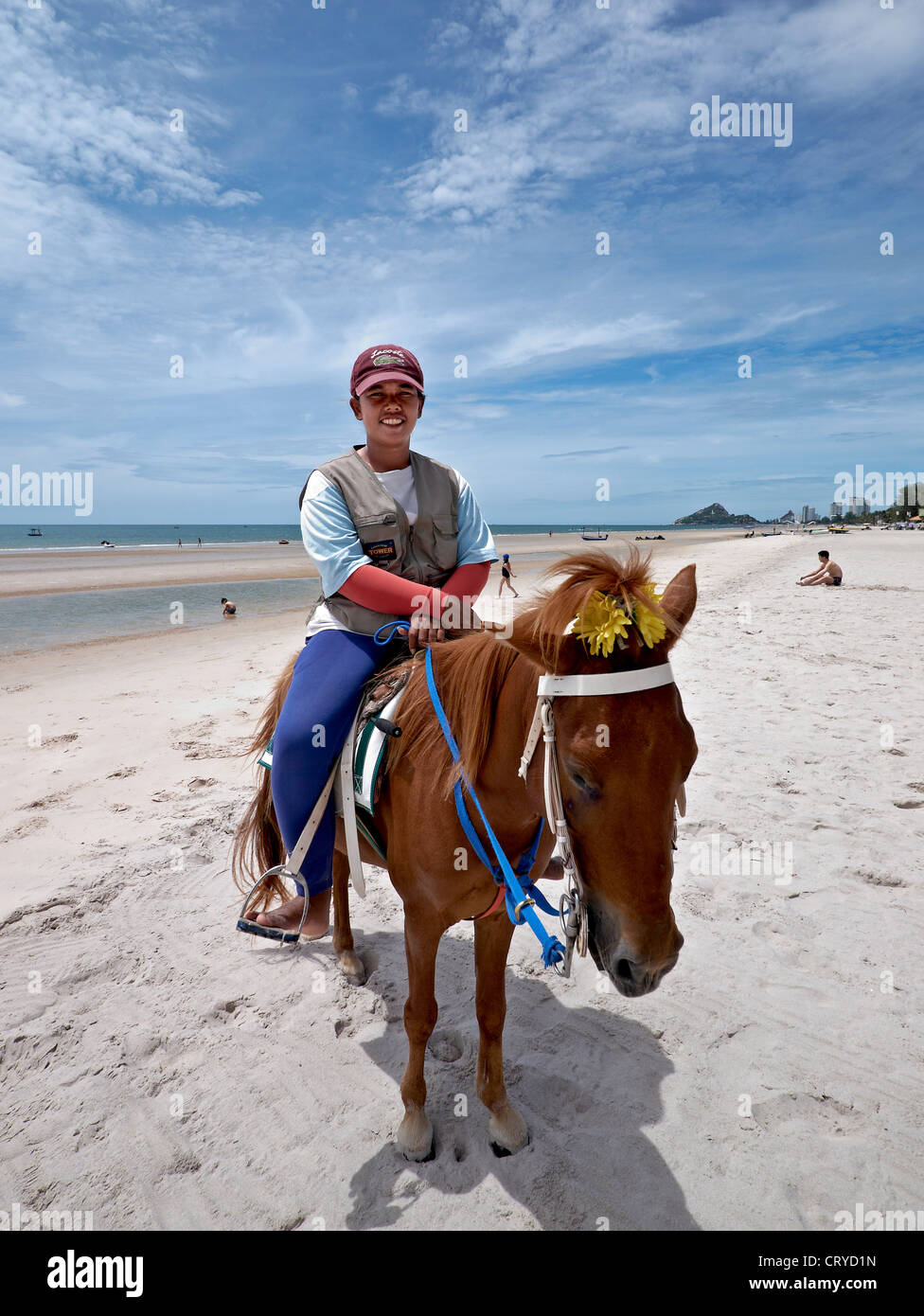 Horse on beach. Tourist horse riding attraction at Hua Hin Beach ...