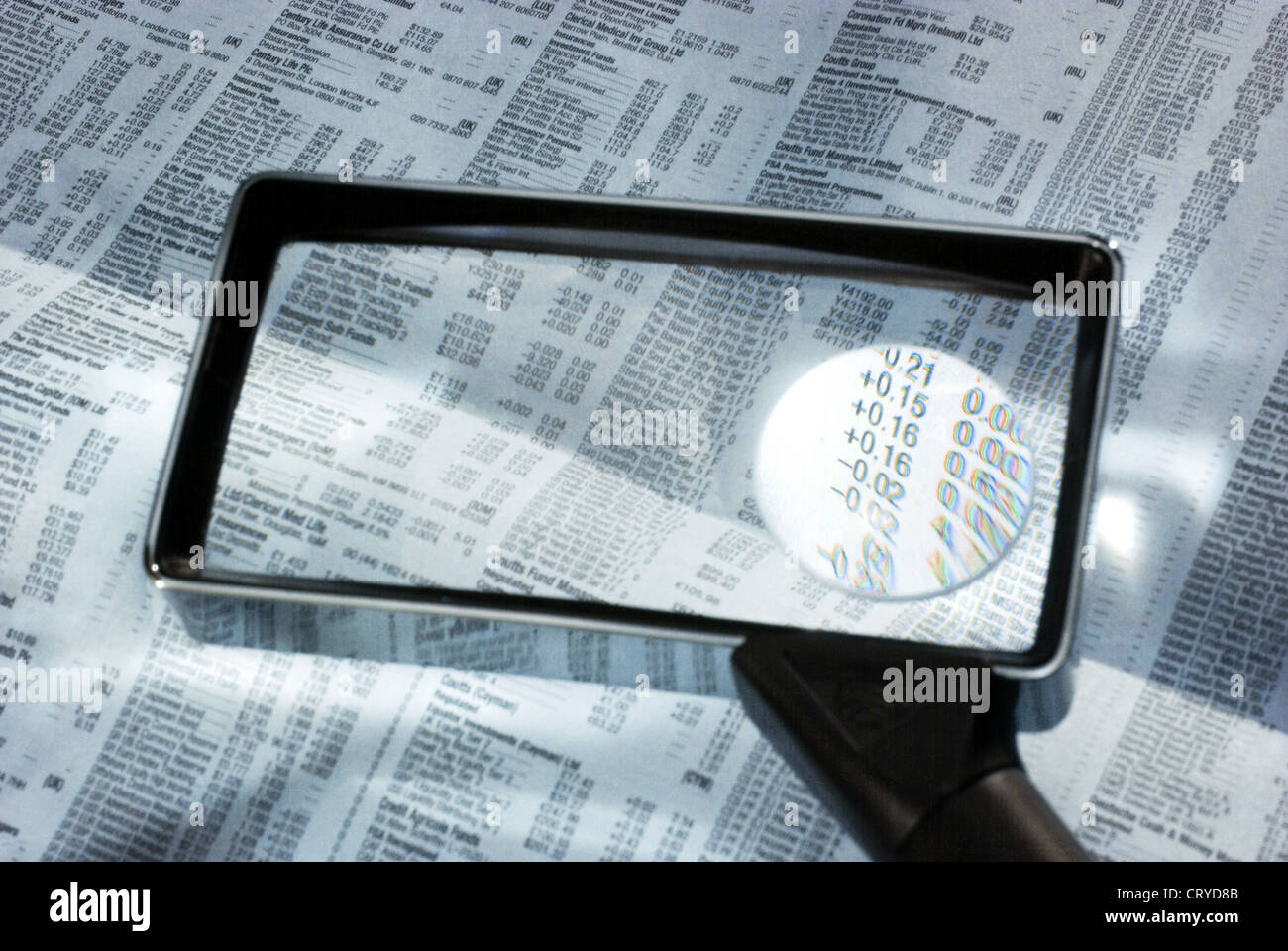 Magnifies gains and losses on the stock market news Stock Photo