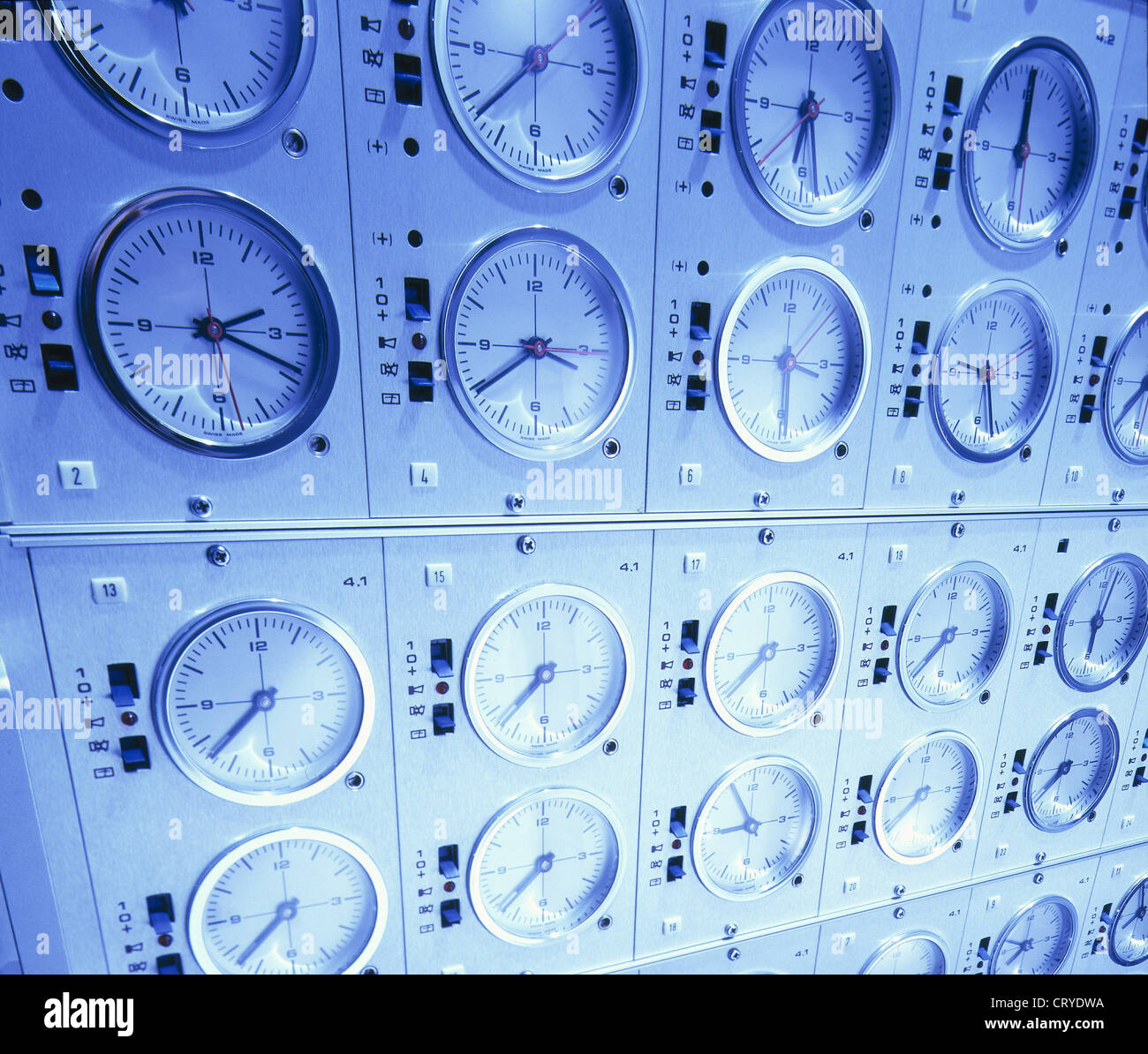 Wall clocks with world time clocks Stock Photo Alamy