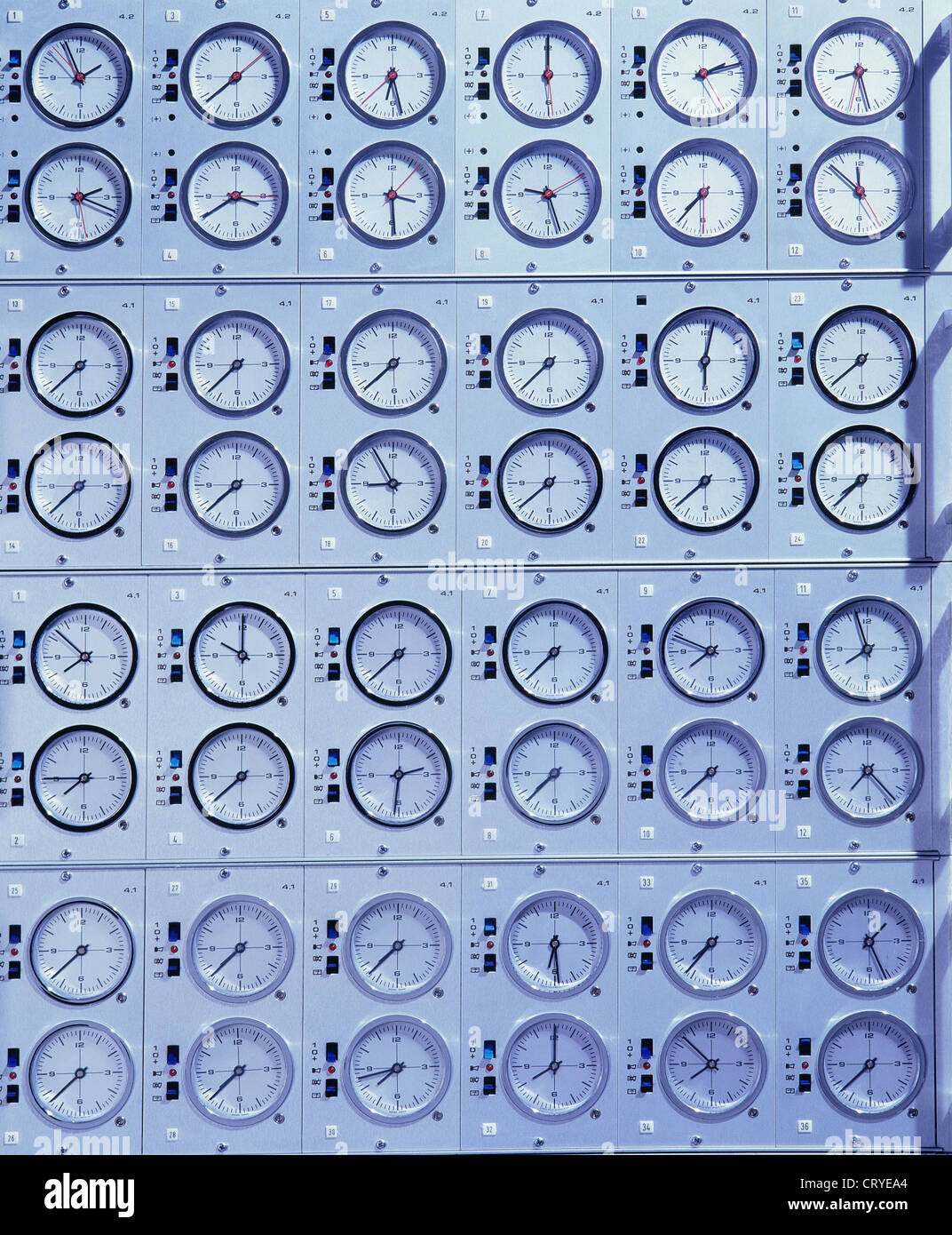 Wall clocks with world time clocks Stock Photo Alamy