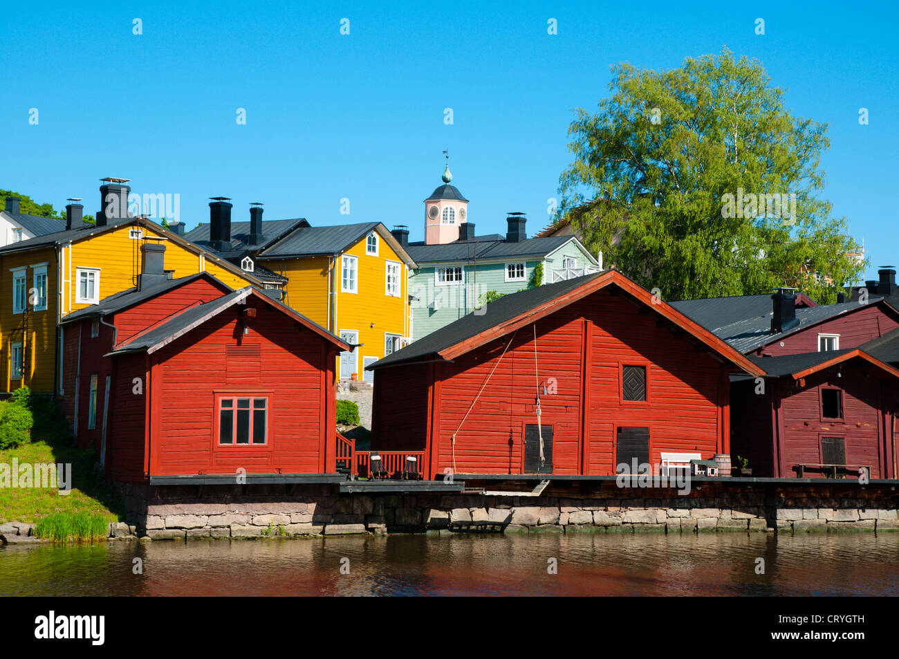 Ranta-aitat, wooden houses by Porvoonjoki river old town Porvoo Uusimaa province Finland northern Europe Stock Photo