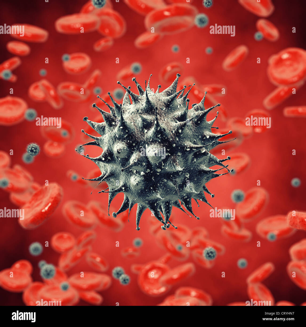 Viruses and red blood cells , contaminated blood Stock Photo