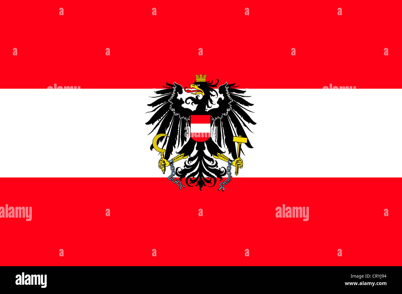 Federal service flag of the Republic of Austria with the national coat of arms. Stock Photo