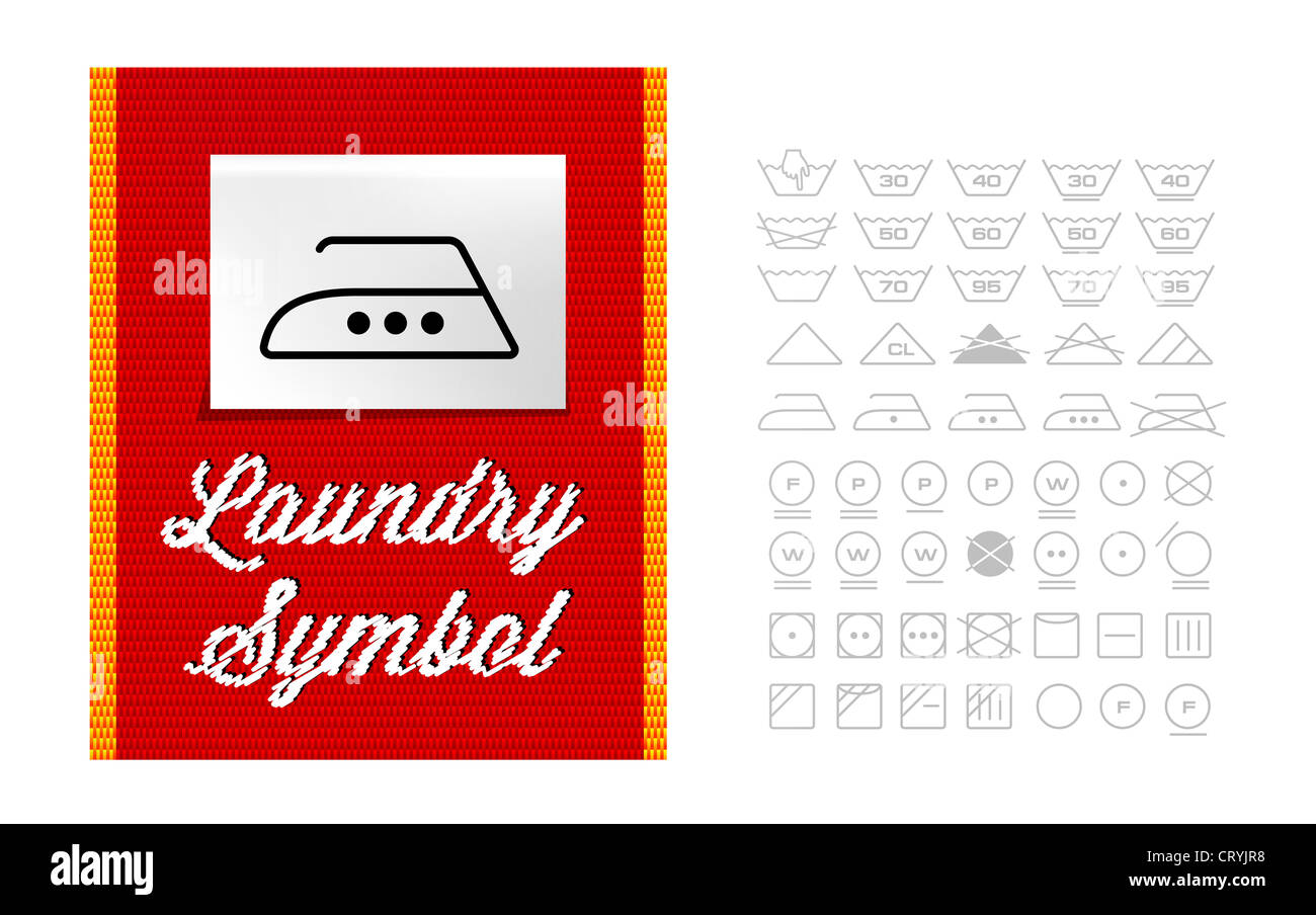 Washing symbols on clothing label. Vector set Stock Photo