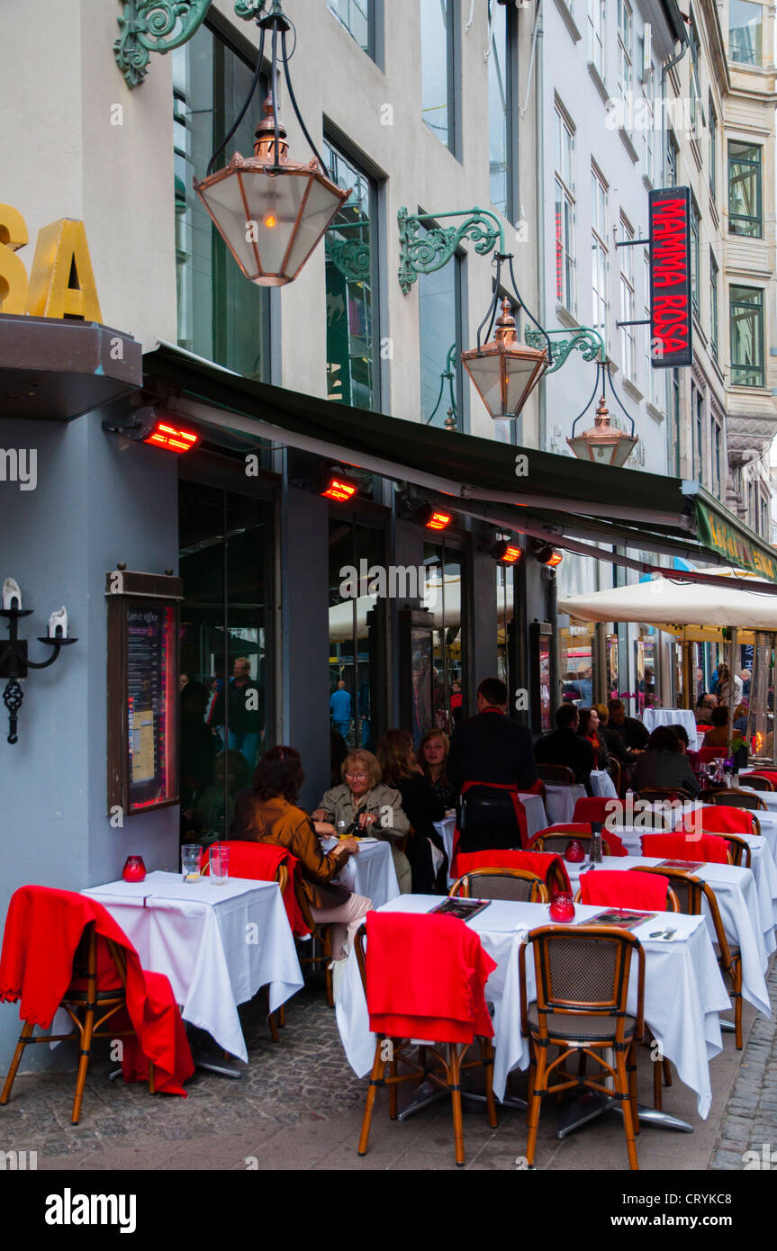 Restaurant terrace Stroget main pedestrian street Copenhagen Denmark Europe Stock Photo