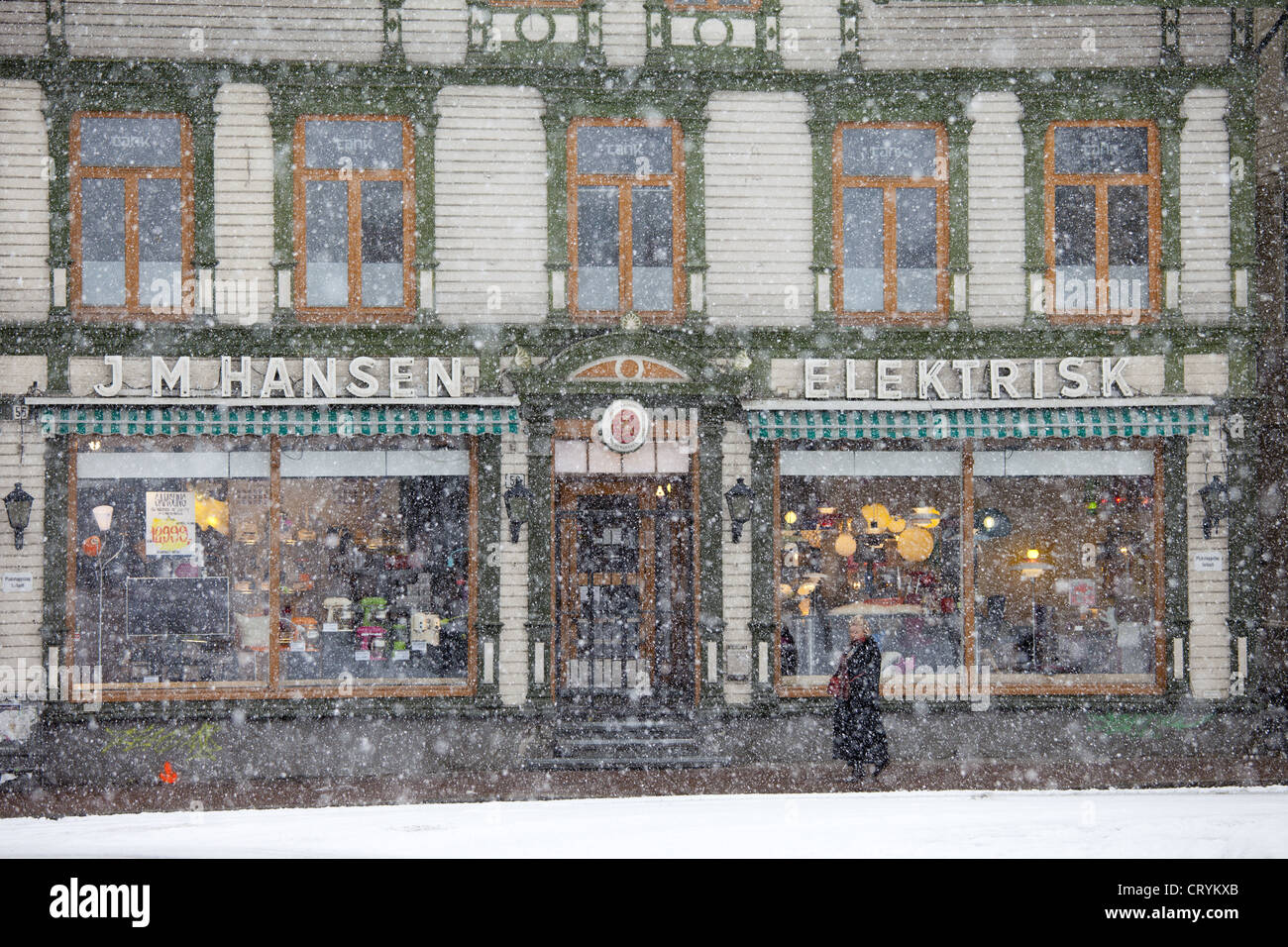 Quaint JM Hansen electrical shop, street scenes around the city of Tromso, in the Arctic Circle in Northern Norway Stock Photo