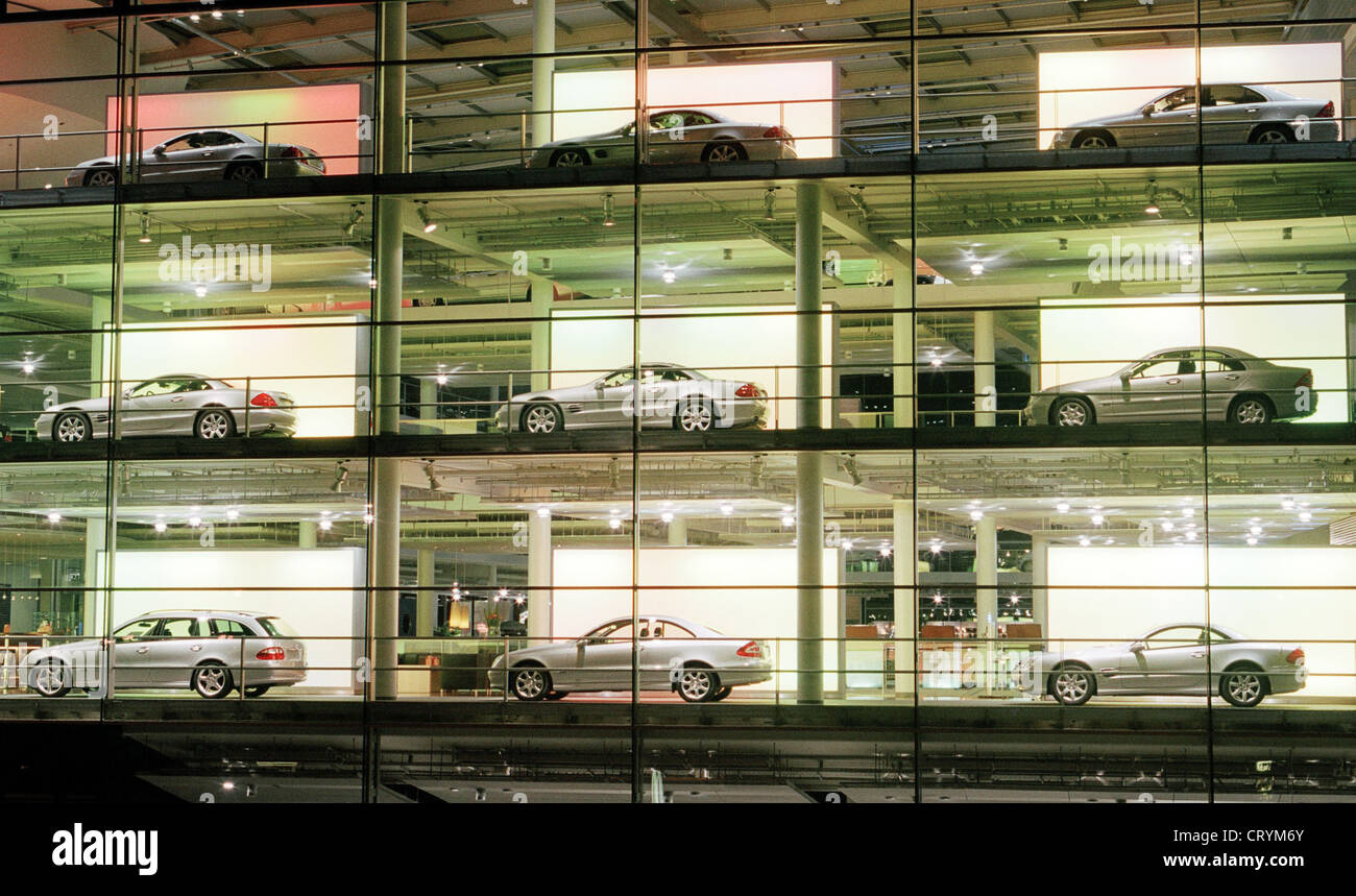 The Mercedes Benz dealership in Munich at night Stock Photo