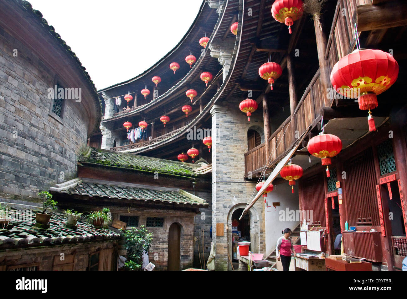 Inside of a Tu-lou house - Hukeng village - Hakka country near Xiamen, Fujian province (China) Stock Photo