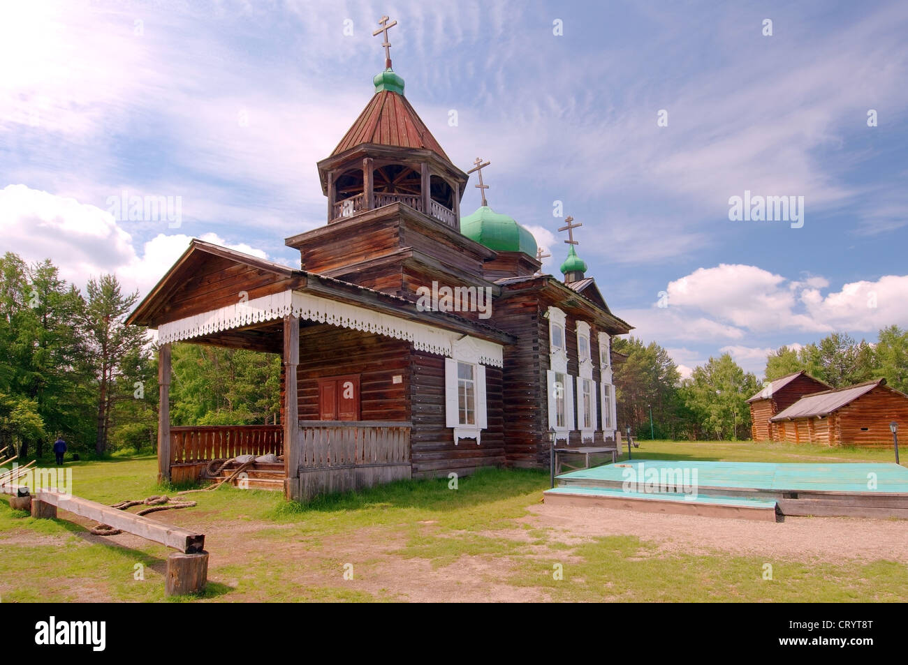 Troitsk orthodox church, 'Taltsa's' (Talzy) - Irkutsk architectural and ethnographic museum. Stock Photo