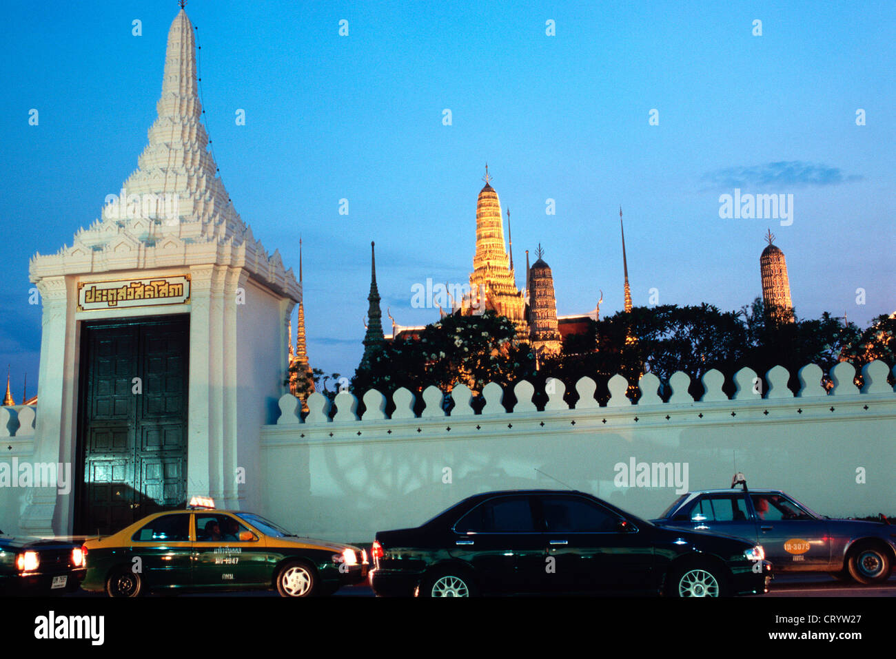 Stationary cars in front of Wat Phra Kaeo Stock Photo