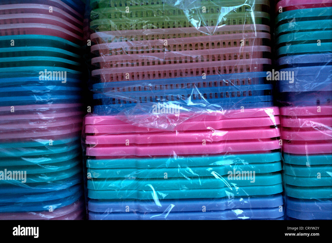 Wrapped in plastic wrap Plastikkoerbe Stock Photo Alamy