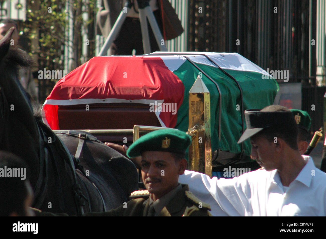 2004 - The casket of Palestinian leader Yasser Arafat in the state funeral hosted by Egyptian President Hosni Mubarak in Cairo. Stock Photo