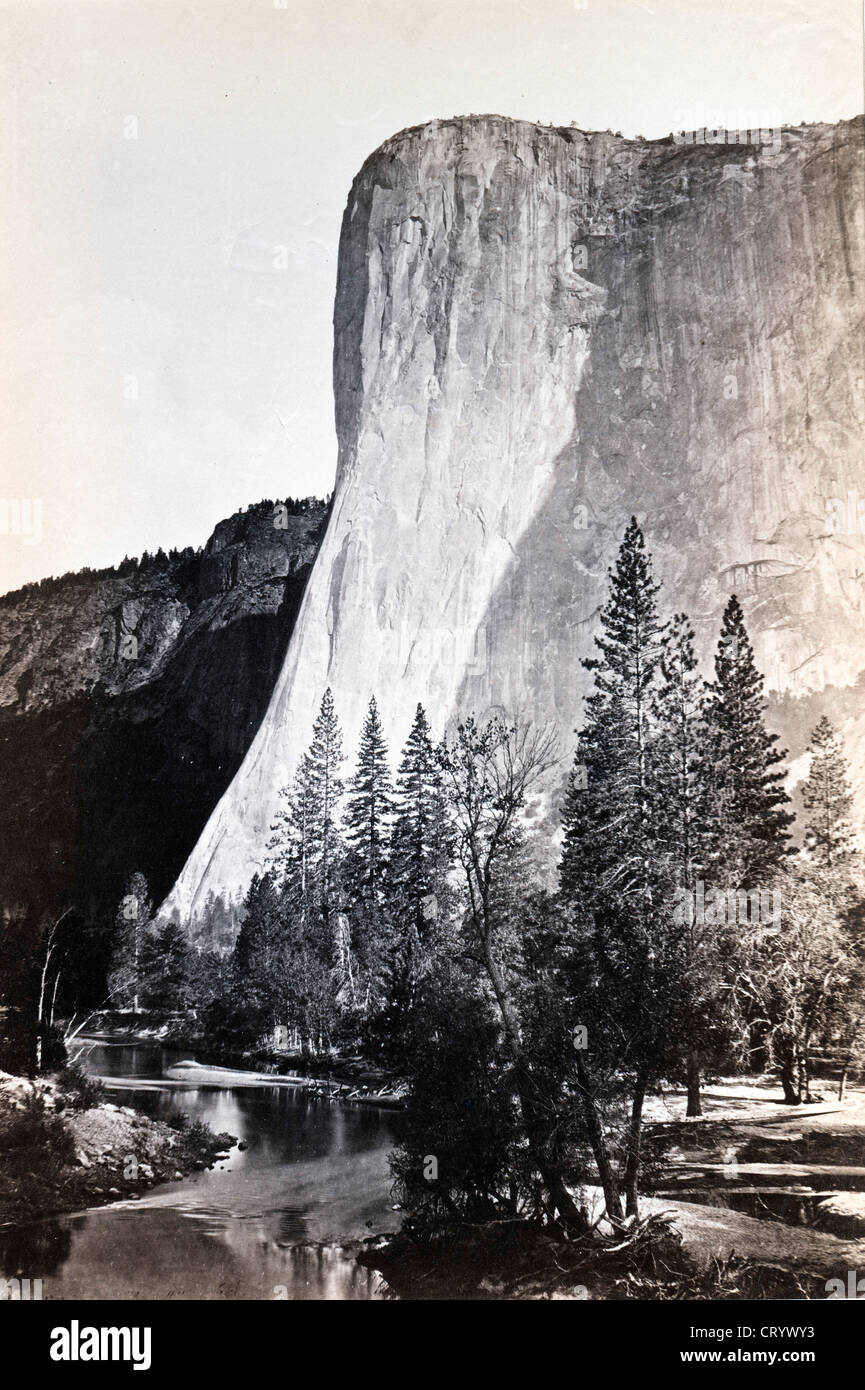 El Capitan, 3300 Feet, Yosemite, by Carleton Watkins, 1870 Stock Photo