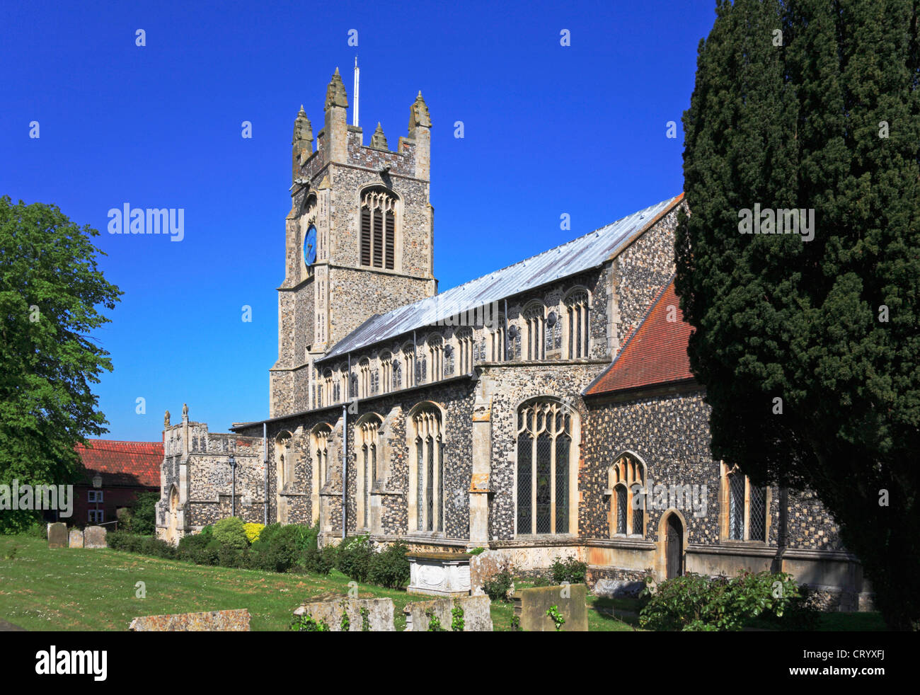 A view of the parish Church of St Martin at New Buckenham, Norfolk, England, United Kingdom. Stock Photo