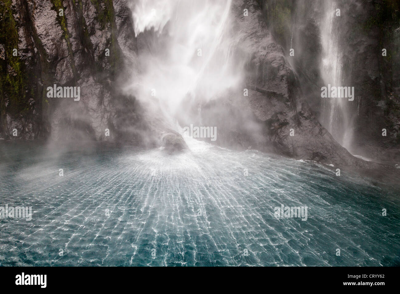 Base of Stirling Falls, Milford Sound, New Zealand Stock Photo