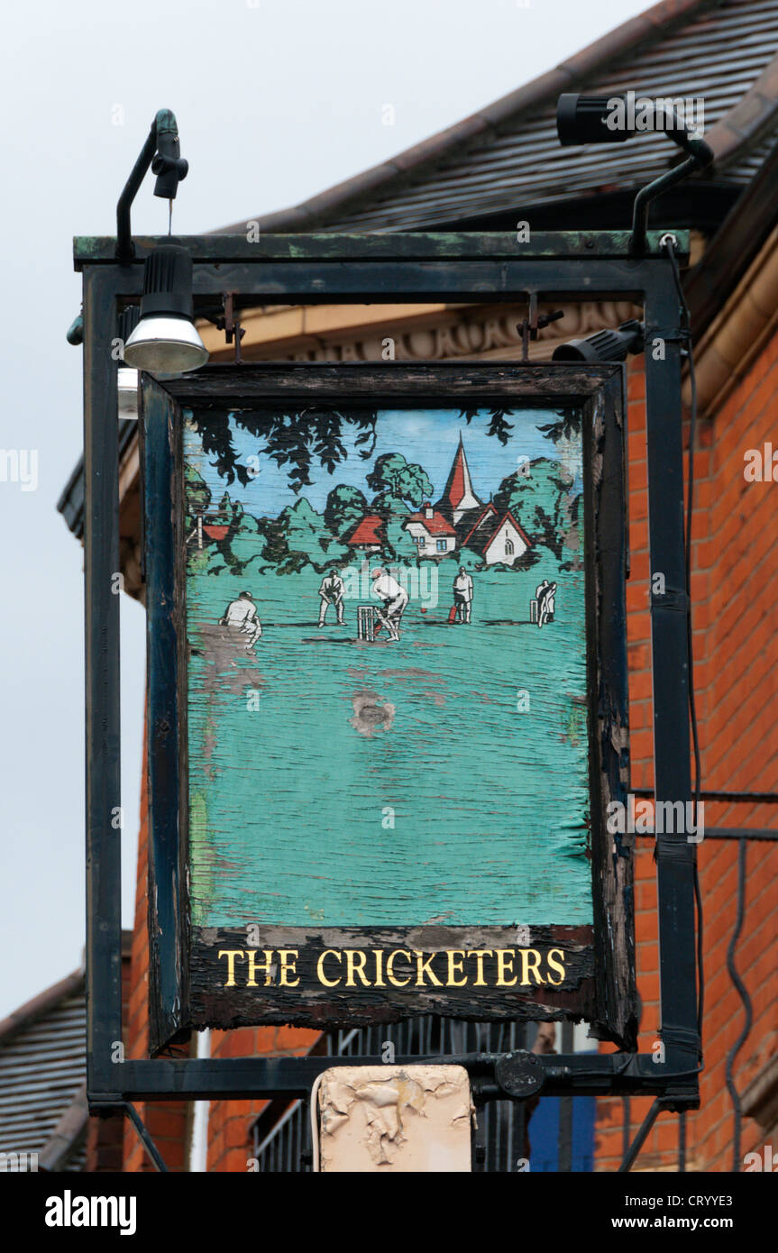 Sign of The Cricketers pub next to The Oval in London. Stock Photo